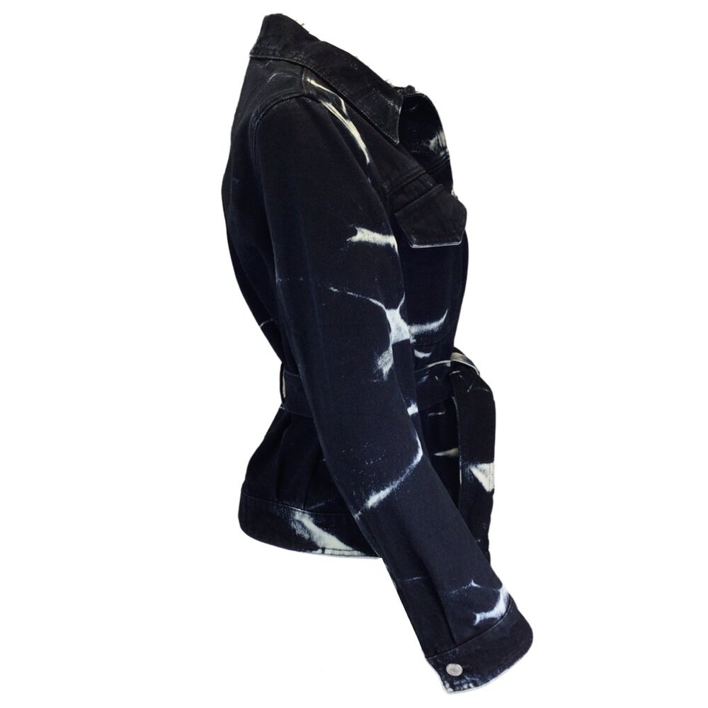 DRIES VAN NOTEN BLACK / WHITE MARBLE BLEACH TIE-DYE DENIM VIONAS JACKET - Picture 2 of 6
